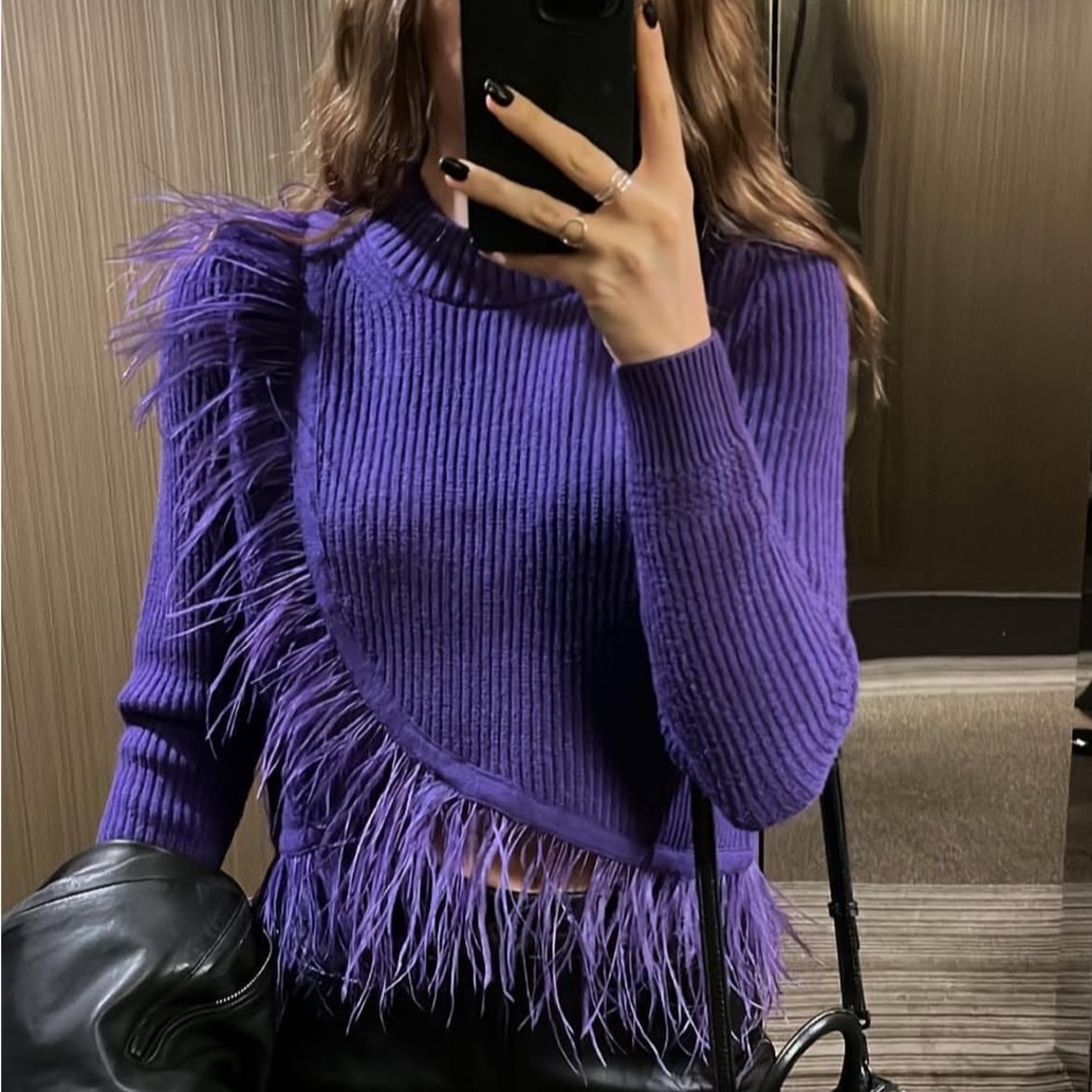 SAYLOR Purple Feather-Accent Sweater
